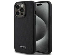 Tumi TUHMP15LRBAK Apple iPhone 15 Pro 6.1″ juodos spalvos kietas dėklas with Leather Ballistic Pattern and MagSafe
