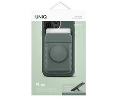 Dėklas UNIQ Flixa magnetinė piniginė kortelėms su stoveliu žalios spalvos MagSafe