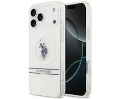 Us Polo Assn US Polo DH and Bottom Stripe Logo MagSafe dėklas skirtas Apple iPhone 17 Pro Max baltos spalvos