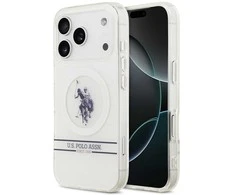 Us Polo Assn US Polo DH and Bottom Stripe Logo MagSafe dėklas skirtas Apple iPhone 17 Pro baltos spalvos