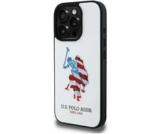 Us Polo Assn US Polo USHCP15XPUSH Apple iPhone 15 Pro Max 6,7" dėklas telefonui baltos spalvos Leather Big DH American Flag