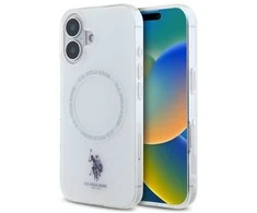 Dėklas „Us Polo Assn US Polo“ USHMP16SHOCLDPW „Apple iPhone 16 6.1“ baltos spalvos IML Ring MagSafe