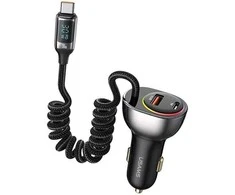 USAMS automobilinis įkroviklis C37 1xUSB+1xUSB-C 60W +USB-C Cable 30W PD+QC Fast Charge juodas CC192CC01