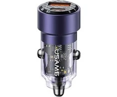USAMS automobilinis įkroviklis C39 USB+USB-C 60WFast Charge violetinė CC208CC02 (US-CC208)
