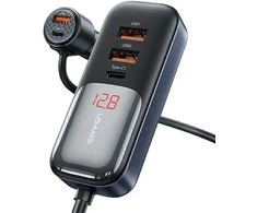 USAMS automobilinis įkroviklis C40 3xUSB+2xUSB-C 165WPD+QC Fast Charge juodas/juodas CC213CC01 (US-CC213)