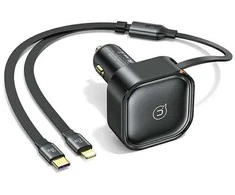 USAMS automobilinis įkroviklis with retractable cable 2xUSB-C C41 PD 30W Fast Charge juodas/juodas CC220CC01 (US-CC