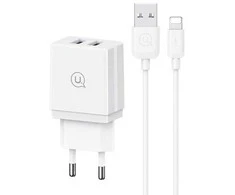 USAMS Laidinis įkroviklis 2xUSB 18W + kabelis Lightning/USB-A Fast Charging baltos spalvos series HC HCXLTZ01