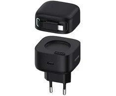 USAMS įkroviklis 1xUSB-C su ištraukiamu laidu „Lightning“ (tik antgalis) PD+QC 35W Gan greitas įkrovimas juodos spalvos