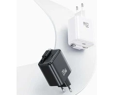 USAMS Laidinis įkroviklis 1xUSB-C su suvyniojamu kabeliu USB-C Retractable PD+QC 20W Gan Fast Charging juodos spalvos YC Series CC233TC01 (US-CC233)