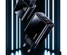 USAMS Laidinis įkroviklis 1xUSB-C + 1xUSB T40 20W LED (only head) PD3.0 + QC3.0 Fast Charging juodos spalvos CC133T