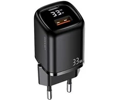 USAMS Laidinis įkroviklis 1xUSB-C + 1xUSB T46 33W (only head) PD3.0 + QC3.0 Fast Charging juodos spalvos CC152TC01