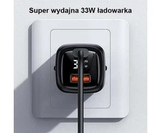 USAMS Laidinis įkroviklis 1xUSB-C + 1xUSB T46 33W (only head) PD3.0 + QC3.0 Fast Charging juodos spalvos CC152TC01