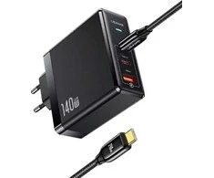 USAMS įkroviklis 2xUSB-C+1xUSB T52PD140W PD greito įkrovimo US-CC168 + U82 USB-C/USB-C US-SJ581 kabelis