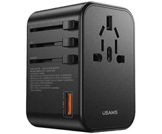 USAMS Adapteris network 1xUSB+2xUSB-C T62 65W4in1 US/AU/EU/UK juodas/juodas CC199TC01 (US-CC199) Univesa