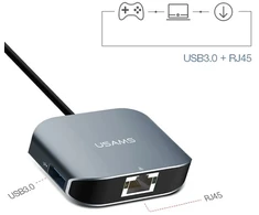 USAMS adapteris USB-C - USB 3.0 + RJ45 prievadas Ethernet pilkas/pilkas TCSJ14601 (US-SJ146)