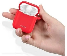 USAMS Dėklas apsauginis dėklas AirPods ausinėms, silikoninis, raudonas/raudonas BH423AP04 (US-BH423)