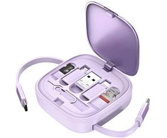 USAMS Kabelis rozwijany 3in1 su pudełkiem MicroUSB/USB-C/Lightning 60W violetinės spalvos SJ650USB03 (US-SJ650)