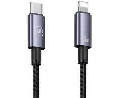 USAMS Kabelis USB-C į Lightning 30W 0.25m greito įkrovimo, plienas/juodas SJ679USB01 (US-SJ679)