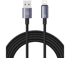 USAMS USB laidas į „Lightning“ 2.4A 1.2m, greito įkrovimo, plienas/juodas SJ667USB01 (US-SJ667)