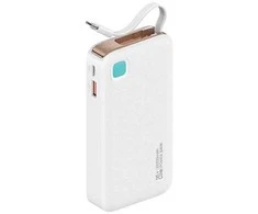 USAMS Powerbank su kabeliu USB-C Ištraukiamas 10000 mAh PD 20W greitas įkrovimas XY serija baltos spalvos 10KCD22402 (US-CD224)