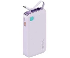 USAMS Powerbank su kabeliu USB-C Retractable 10000 mAh PD 20W Fast Charge XY Series violetinės spalvos 10KCD22403 (US-CD224)