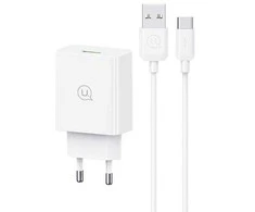 USAMS Laidinis įkroviklis 18W + kabelis USB-C/USB-A 1m Fast Charging baltos spalvos series SC SCXLTZ02