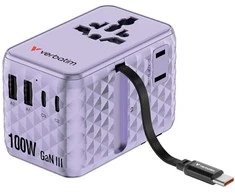 Verbatim kelioninis įkroviklis EU/UK/US GaN 2xUSB-C/2xUSB-A/1xUSB-C PD 100W violetinės spalvos 30193