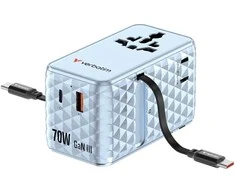 Verbatim kelioninis įkroviklis EU/UK/US GaN 1xUSB-C/1xUSB-A/2xUSB-C PD 70W mėlynos spalvos 30187
