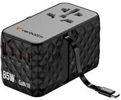Verbatim Adapteris kelioninis EU/UK/US GaN USB-A/3xUSB-C PD 85W CNT-02 juodos spalvos 32127