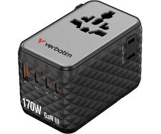 Verbatim Adapteris kelioninis EU/UK/US GaN 2xUSB-A/3xUSB-C PD 170W juodos spalvos 30190