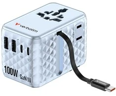 Verbatim kelioninis įkroviklis EU/UK/US GaN 2xUSB-C/2xUSB-A/1xUSB-C PD 100W mėlynos spalvos 30192
