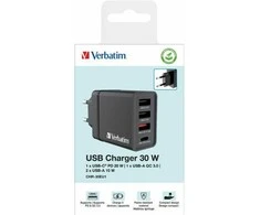 Verbatim Laidinis įkroviklis 30W 3xUSB-A/ USB-C PD 3.0 CHR-30EU2 juodos spalvos 49700