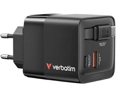 Verbatim įkroviklis laidinis GaN 65W 2xUSB-C/USB-A + Adapteris EU/UK/US juodos spalvos 32217