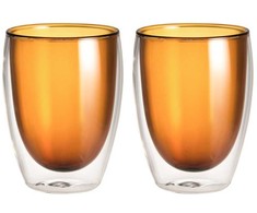 Dvigubo stiklo stiklinės 2vnt, 350ml gintaro spalva MAKU