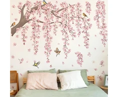 Sienų lipdukas Žydinti sakura su paukšteliais