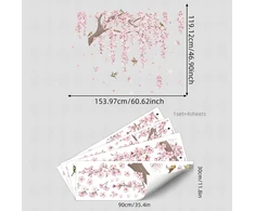 Sienų lipdukas Žydinti sakura su paukšteliais
