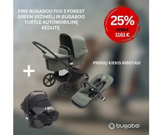 AKCIJA Bugaboo Fox 5 Forest žalias/Forest žalias/juodas frame ir Bugaboo turtle air automobilinė kėdutė