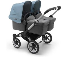 Vaikiškas universalus vežimėlis dvynukams Bugaboo donkey 3 twins alu/ pilkas melange / vapor mėlynas
