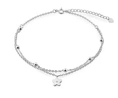 Again Jewelry Dviguba sidabrinė apyrankė ant kulkšnies su gėlėmis AJNH0013
