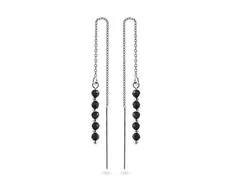 Again Jewelry Sidabriniai auskarai su grandinėle ir juodu spineliu AJKNS008
