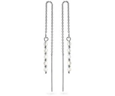 Again Jewelry Sidabriniai auskarai su grandinėle ir mėnulio akmeniu AJKNS003