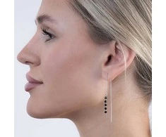 Again Jewelry Sidabriniai auskarai su grandinėle ir juodu spineliu AJKNS008