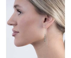 Again Jewelry Sidabriniai grandinėlės auskarai su hematitu AJKNS006