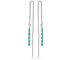 Again Jewelry Sidabriniai auskarai su grandinėle ir smaragdais AJKNS002