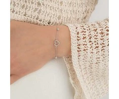 Again Jewelry Vėl juvelyrika Sidabrinis apyrankė su širdele ir cirkoniais AJNR0012
