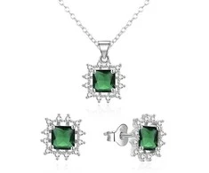 Agato Sidabrinis jewelry set with žalias zircons AGSET363R-GR (earrings, pakabukas, pendant)
