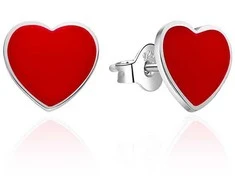 Agato Sidabriniai auskarai su raudonu emaliu Hearts AGT-E154P