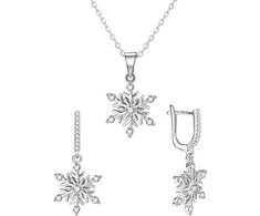 Agato Beautiful sidabrinis jewelry set Snowflakes AGT-SET03W (earrings, pakabukas, pendant)