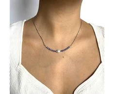 Alisia Sidabriniai karoliai su Tanzanito karoliukais ir tikru perlu AL4109-Argento-Tanzanite