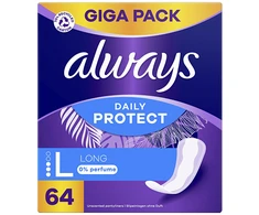 Always Daily Protect Long Higieniniai Įklotai, 0% Kvapiųjų Medžiagų, 64 vnt.